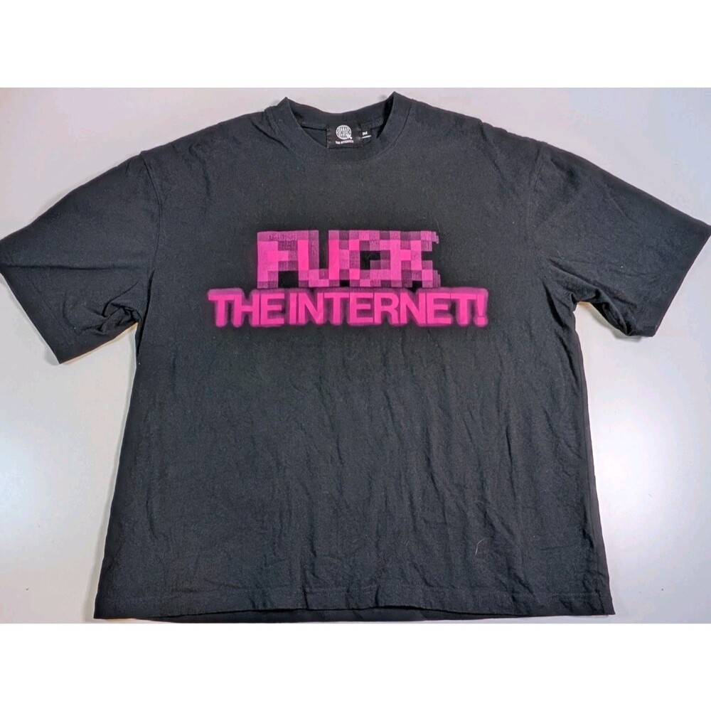 F*ck The Internet” Pink and Black Shirt Blurry Logo Tee Size L oversized